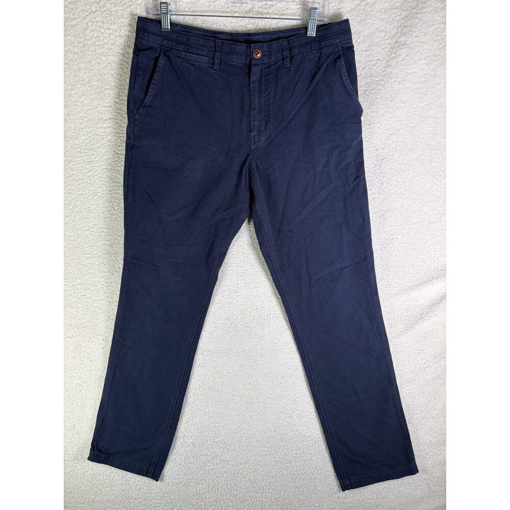Fred Perry Chino Pants Mens 34x30 Blue Trousers 100% Cotton Flat Front